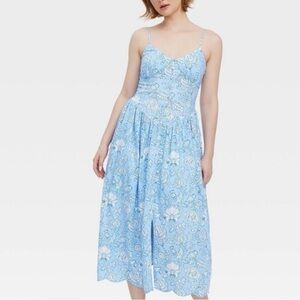Light Blue Floral Midi Sundress with Spaghetti Straps Roller Rabbit